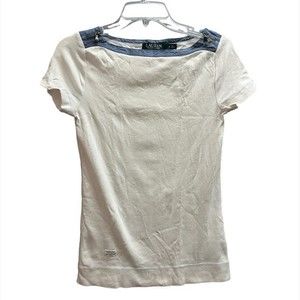 Ralph Lauren White Short Sleeve Top with Zipper Accents
